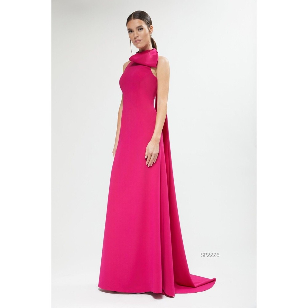 Lucian Matis Womens Size 6 Hot Pink Bow Neck Gown Formal Dress Sleeveless Train